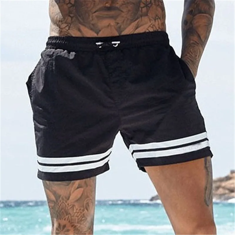 Новые летние мужские повседневные шорты с принтом для фитнеса, полиэфирные мужские высококачественные быстросохнущие пляжные шорты для бодибилдинга