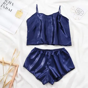 

New Women Shorts Set Solid color Sleepwear атласная пижама sexy silk satin pajamas for women Lingerie cute summer pajamas set #4