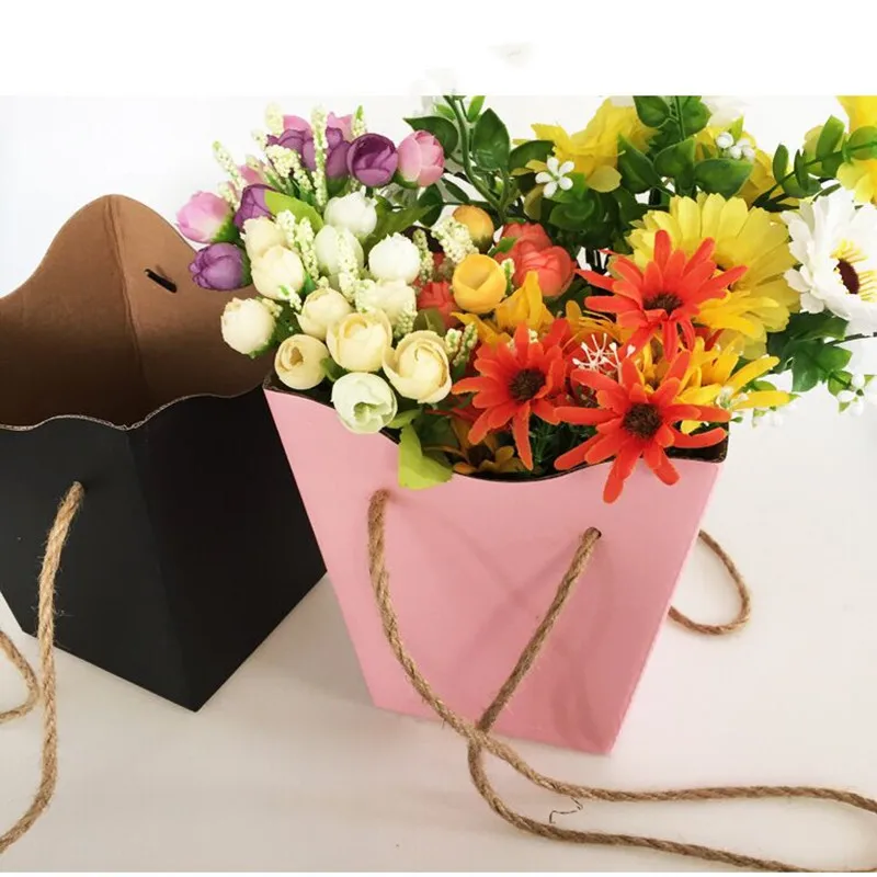 

New 1pcs beautiful Flower Cartoon Barrel Gift Packaging Box With Handhold Portable Popcorn Bucket Cylinder Wedding Decoration