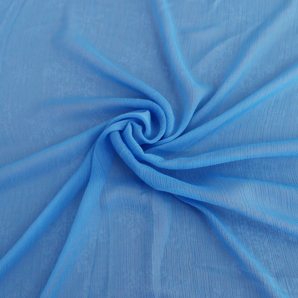Sold By Meter Blue Pure Crinkled Chiffon Crepe Fabric Dress Material