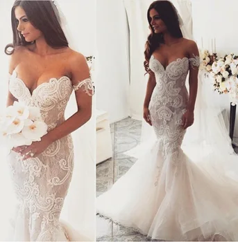 

Vintage Mermaid Prom Gown Sexy Off the Shoulder With Short Sleeve Sheer Lace Emboridery Train Wedding Party Dress