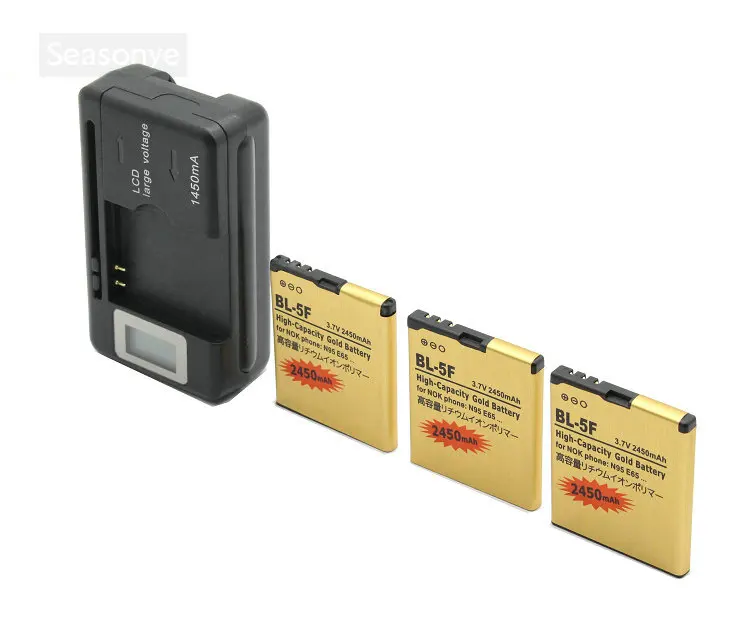 

Seasonye 3x 2450mAh BL-5F / BL5F / BL 5F Gold Replacement Battery + LCD Charger For Nokia N95 N93 N93i E65 N96 N98 6210 6290