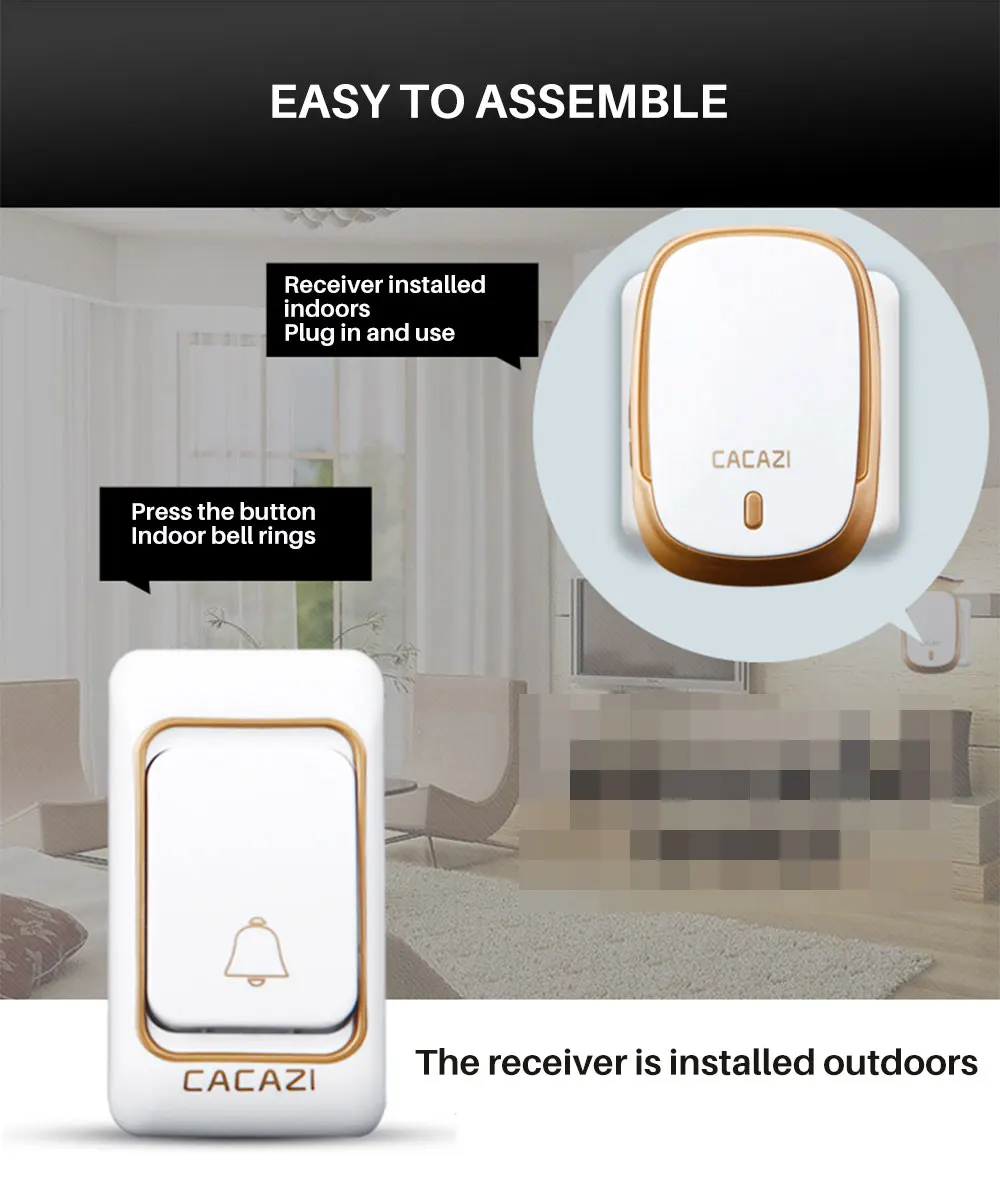 Wireless Doorbell AC 100-240V 300M Receiving Range 3 Volume 36 Chimes Door Ring IP44 Waterproof EU UK US Plug Receiver video door phone