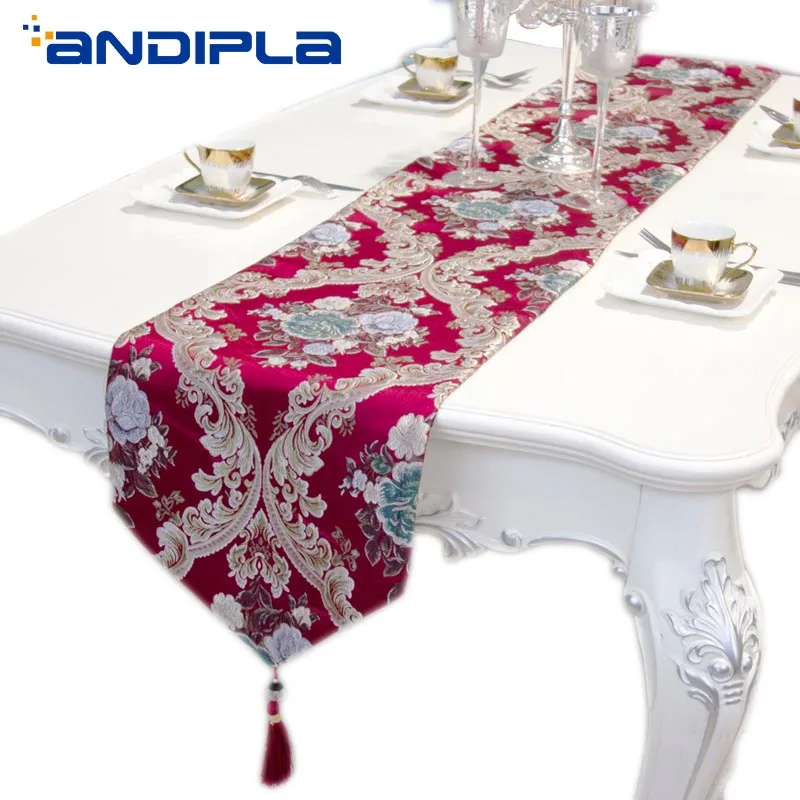 

Vintage European Table Runner Embroidery Wedding jacquard Tabletop Cloth Home Decor Coffee Tablecloth Placemat Tassel Dinner Mat
