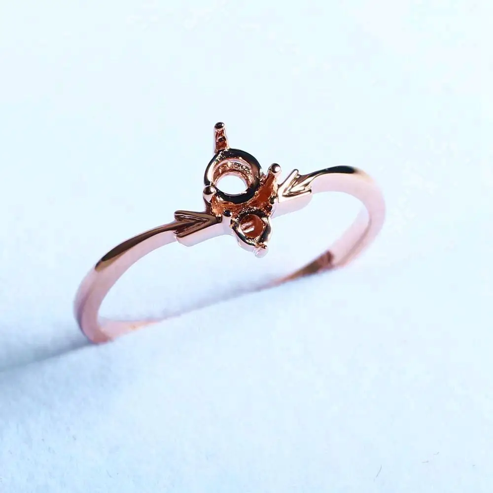 

BAIHE Solid 14k Rose Gold(AU585) Engagement Wedding Women Party Ring 2.6mm & 4mm Round Cut Semi Mount Jewelry Setting Fashion