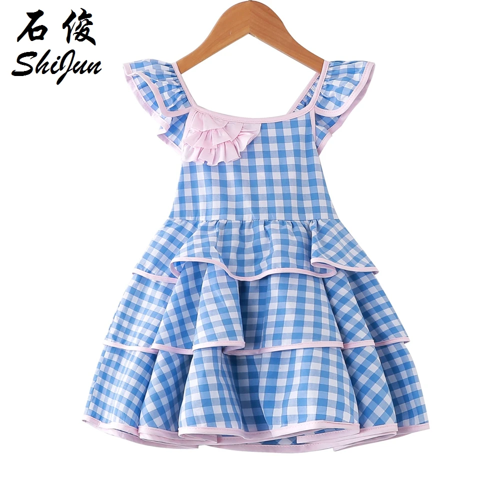 

ShiJun Kids Cotton Frocks Design Lattice Spaghetti Strap Girls Child Dress