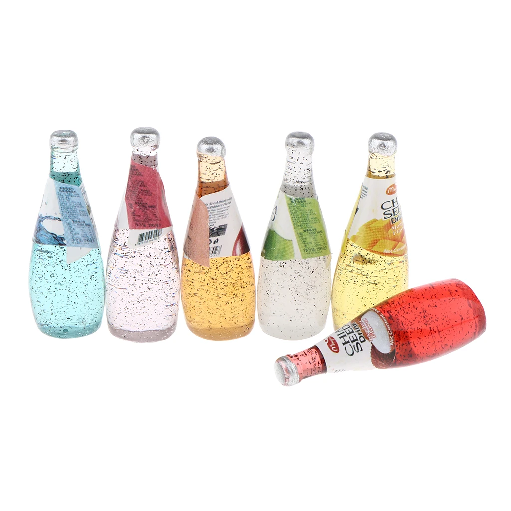 Dollhouse Miniature 6 Pieces Different Kinds of Taste Cocktail Bottles Set Drink Model for 1:12 scale
