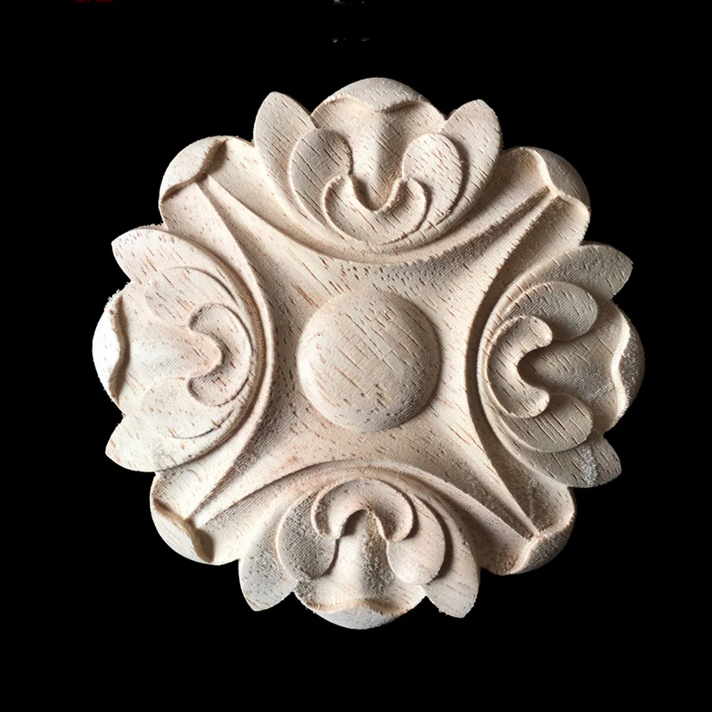 buy Circular Carving Natural Wood Appliques Furniture Cabinet Unpainted Wooden Vintage Home Decoration Accessories Modern