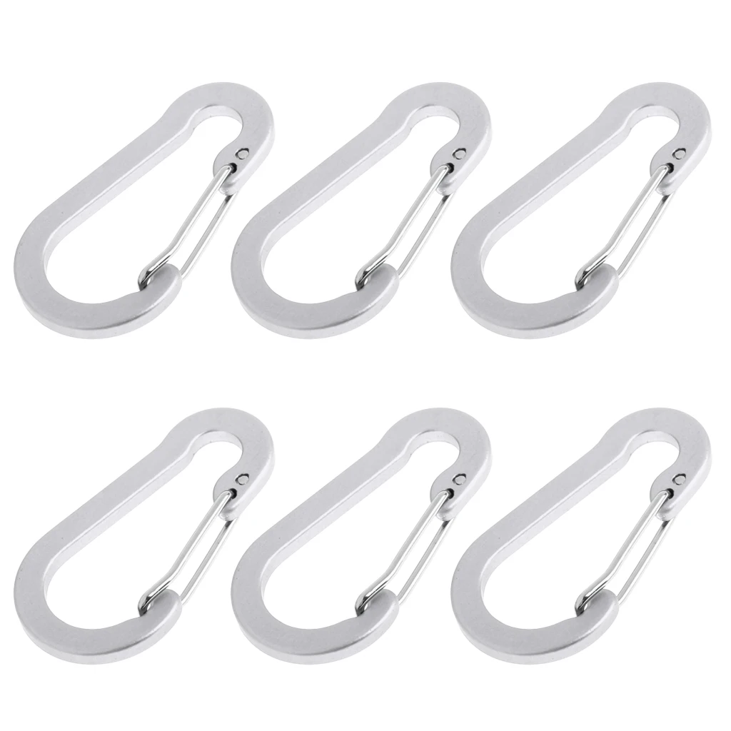 6 Pieces Aluminum D-Ring Carabiner Clip Spring Snap Hook Keychain
