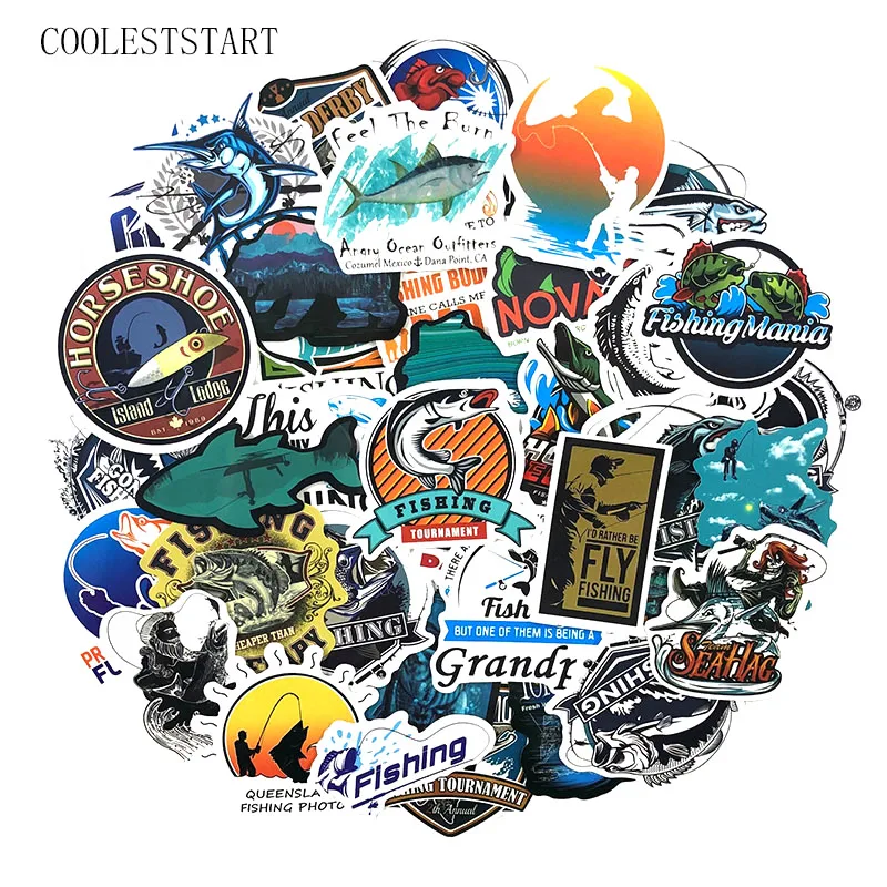 50 Pcs/pack Funny Fisherman Go Fishing Stickers For Refrigerator Suitcase Laptop Motorcycle Skateboard Creative Album Sticker