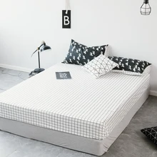 1pcs 100%Cotton Black & white Fitted Sheet Mattress Cover Four Corners With Elastic Band Bed