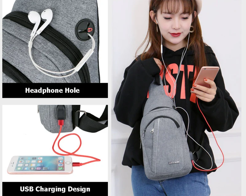 USB Charging Men Backpack Canvas Anti Theft Teenager Chest Bag Women Headphone Hole Casual Shoulder Bag Sac A Dos Homme BP0222 (20)