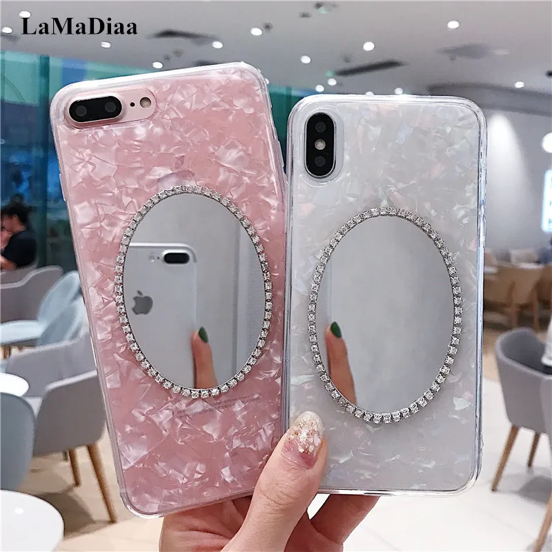 Блестящий зеркальный чехол LaMaDiaa для макияжа iPhone 11 12 pro max XS MAX XR 8 7 6 Plus с раковиной