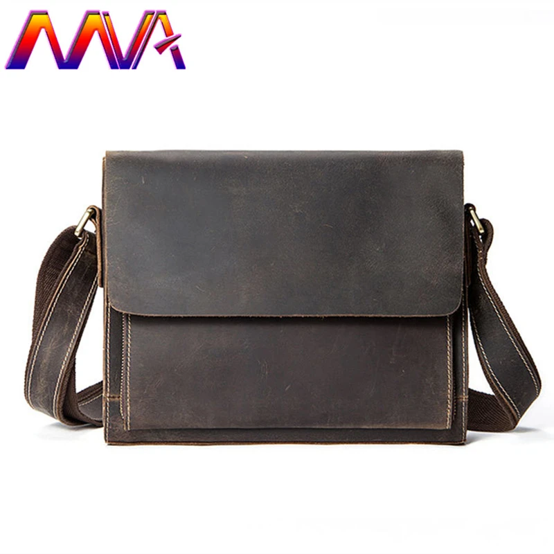 

MVA Crazy horse men shoulder bag with 100% genuine leather men messenger bag for fashion vintage men shoulder bags