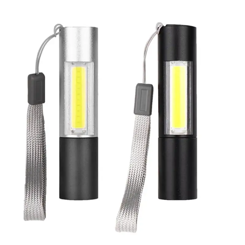 Powerful Led Portable COB Zoomable 3-Mode Torch Flashlights Built-in Rechargeable Zoom Lamp with Hand Rope