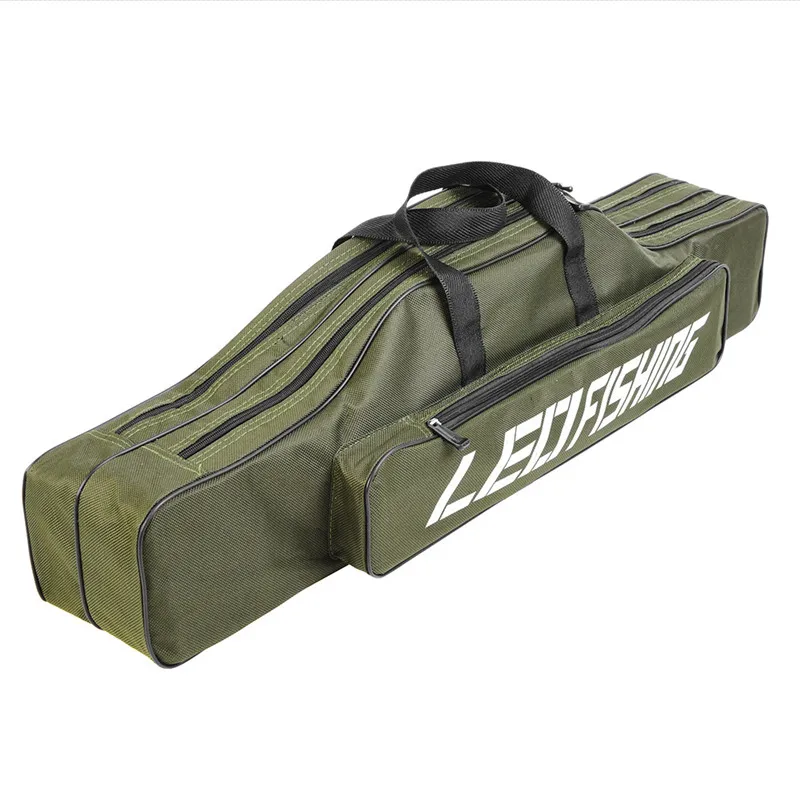 80cm Double Layer Canvas Fishing Bag Outdoor Collapsible Portable Fishing Rod Carrier Fishing Pole Tools Reel Gear Storage Case (5)