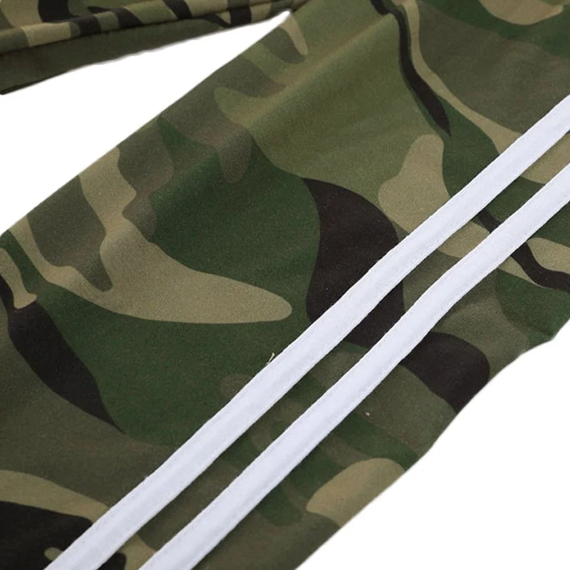 Сбоку в полоску Camo Print/однотонные леггинсы узкие Высокая Талия Леггинсы Лето Фитнес Для женщин тонкий Повседневное пят Леггинсы