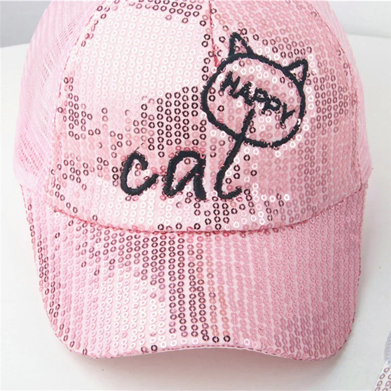 New fashion design Cute Kids Baby Children Cartoon Cat Student Paillette Hat Baseball Cap Sunhat (3)