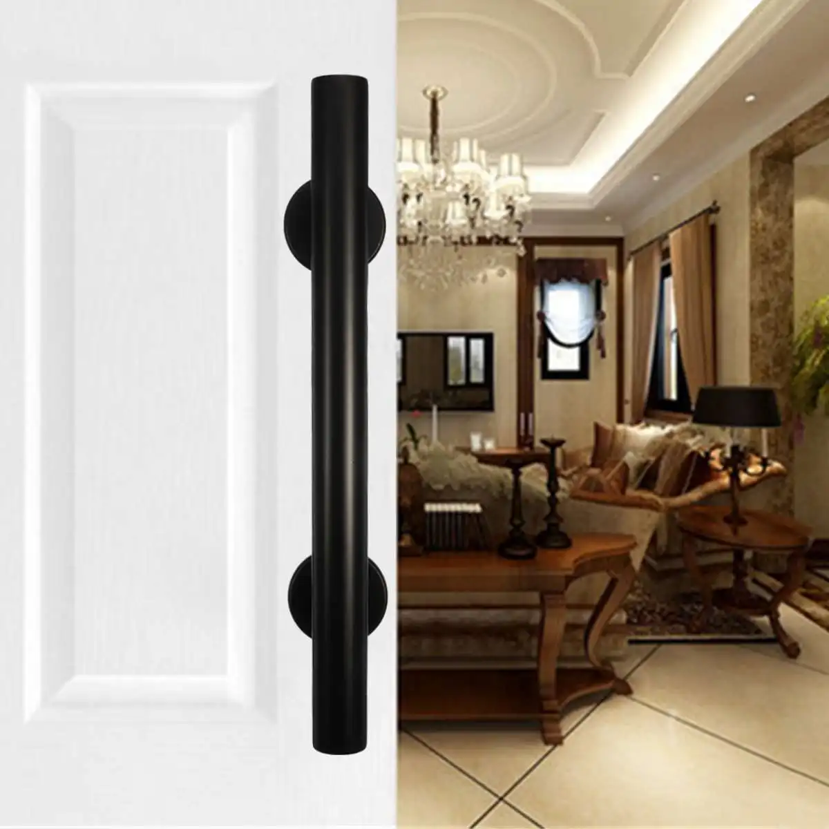 

Stainless Steel Black Door Handle Aluminium Alloy Interior America Style Modern Sliding Room Wood Furniture Hardware