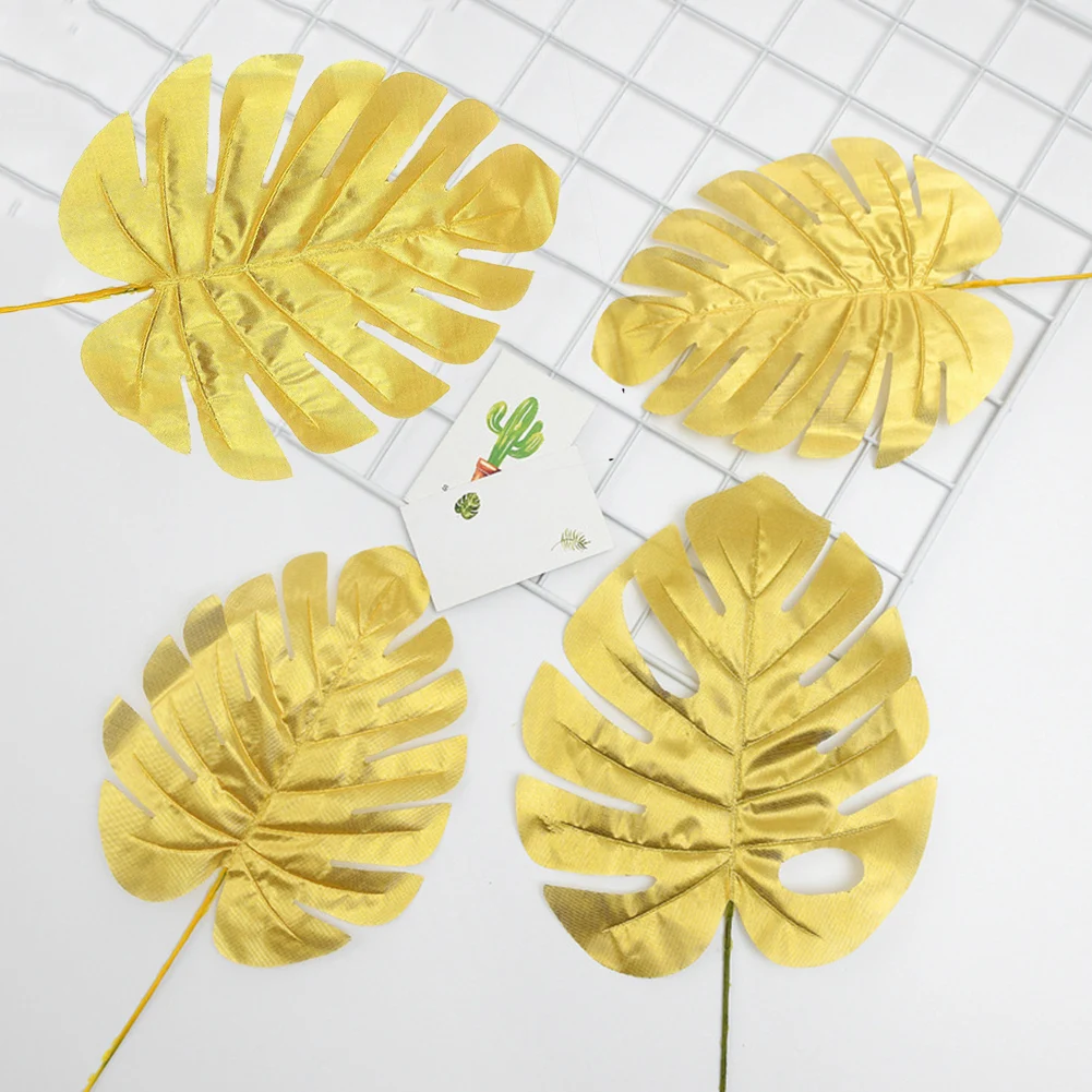 

20 pcs/set Artificial Golden Palm Fronds Tropical Turtle Leaves Simulation Plastic Fake Leaf Home Wedding Party Wall Decoration