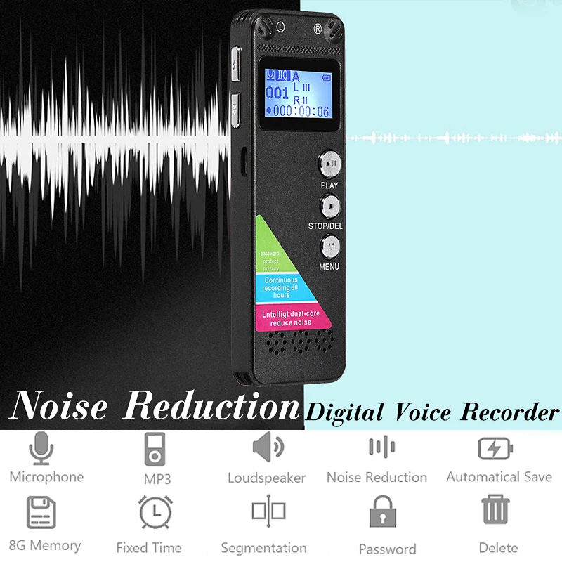 8G LCD Digital Audio Sound Voice Recorder Pen MP3 Player Recording Portable Multi-language Dictaphone With Speaker