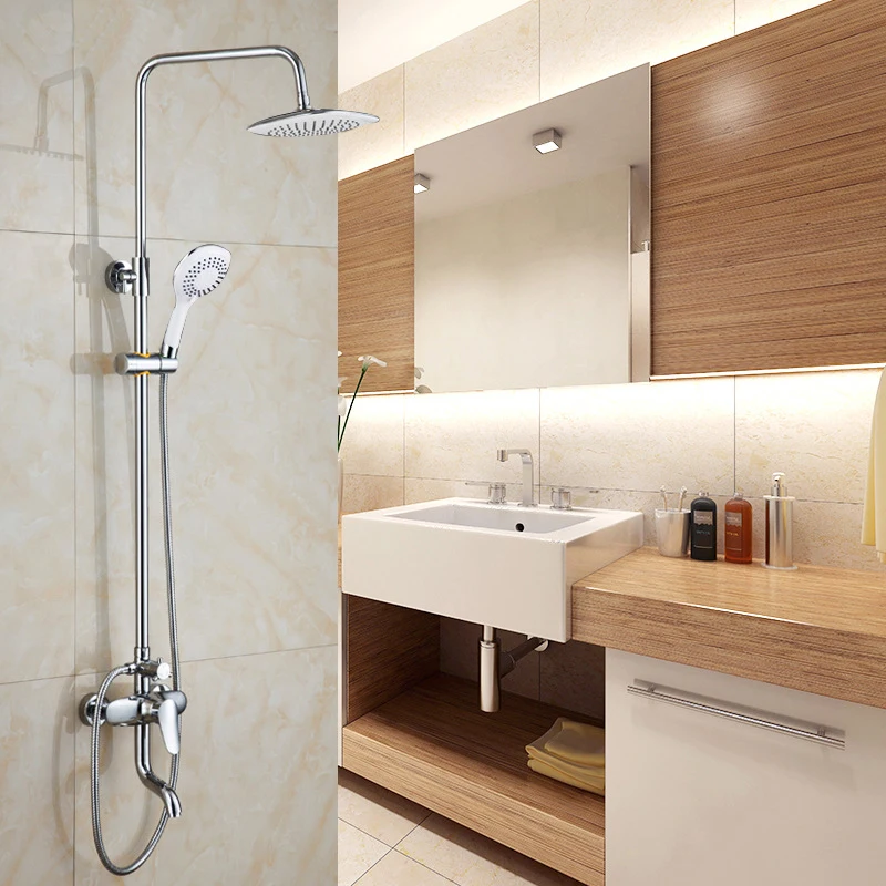 

New 8 Inches Thermostatic Shower Faucet Set Handheld Chrome Spray Shower Rainfall Shower Faucet Mixer