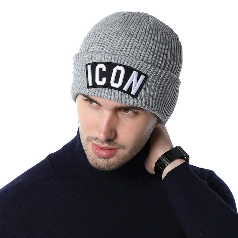 DSQICOND2 мужские шапки, зимние мужские женские Лыжные шапки Skullies, шапка ICON gorras para hombre, вязанная зимняя шапка, мужская шапка, шапки для папы gorro - Цвет: grey