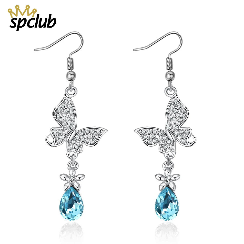 Длинные серьги в виде бабочек Swarovski для женщин и девушек украшения модные подарок