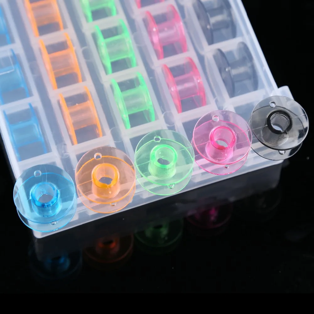 2019 Plastic Bobbin Box With Colorful 25 Bobbins for Sewing Machine