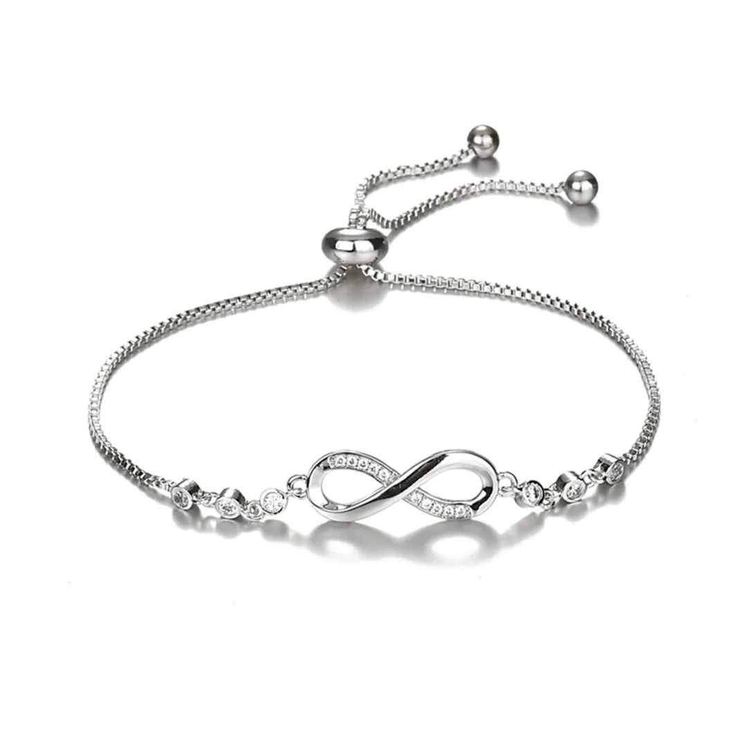 Korean Hot Fashion Simple Metal Crystal 8 Infinity Charm Bracelets For Women Adjustable Jewelry Shellhard Simple Vintage Bangle