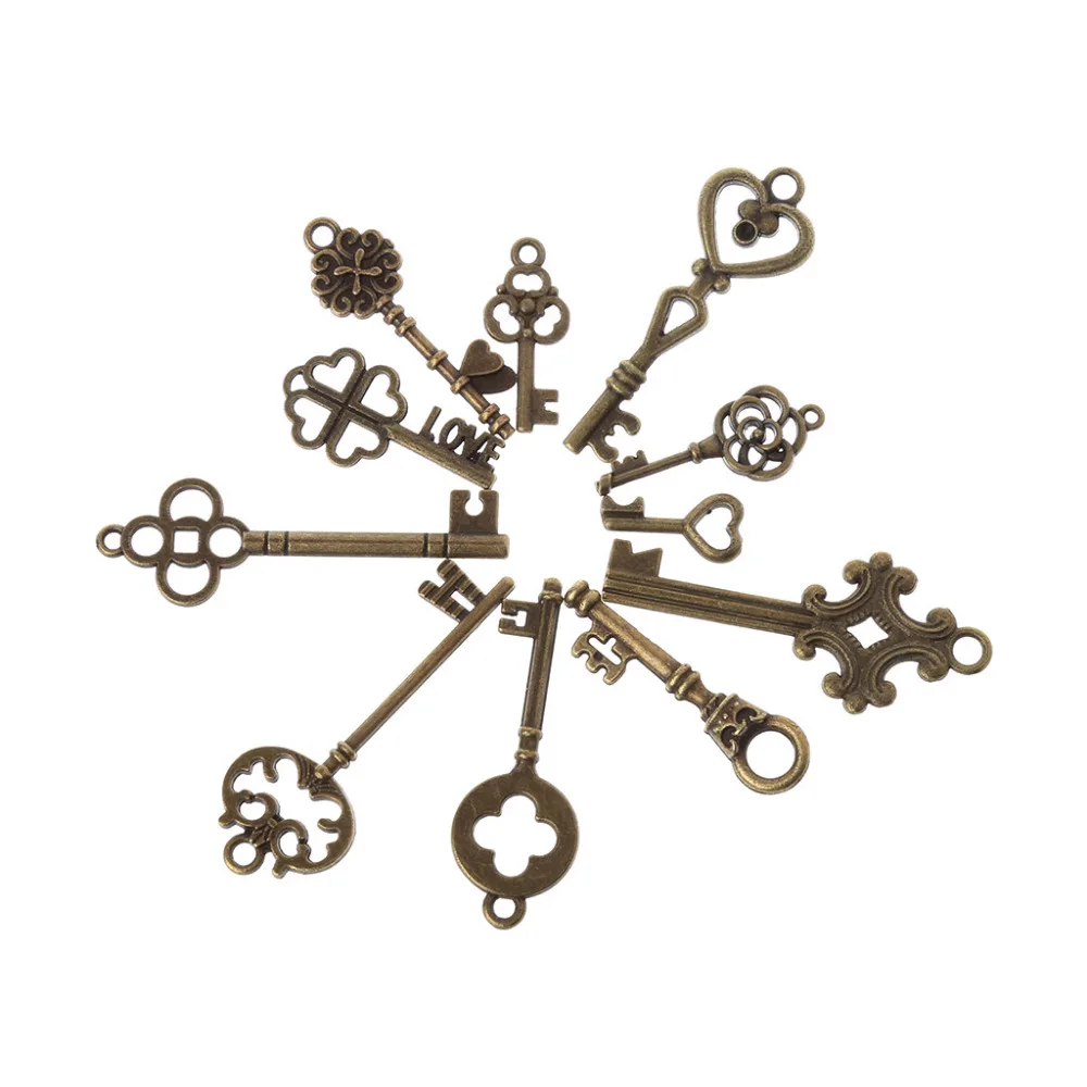 11Pcs//Set Antique Vintage Old Look Skeleton Keys Bronze Steampunk Pendants Z