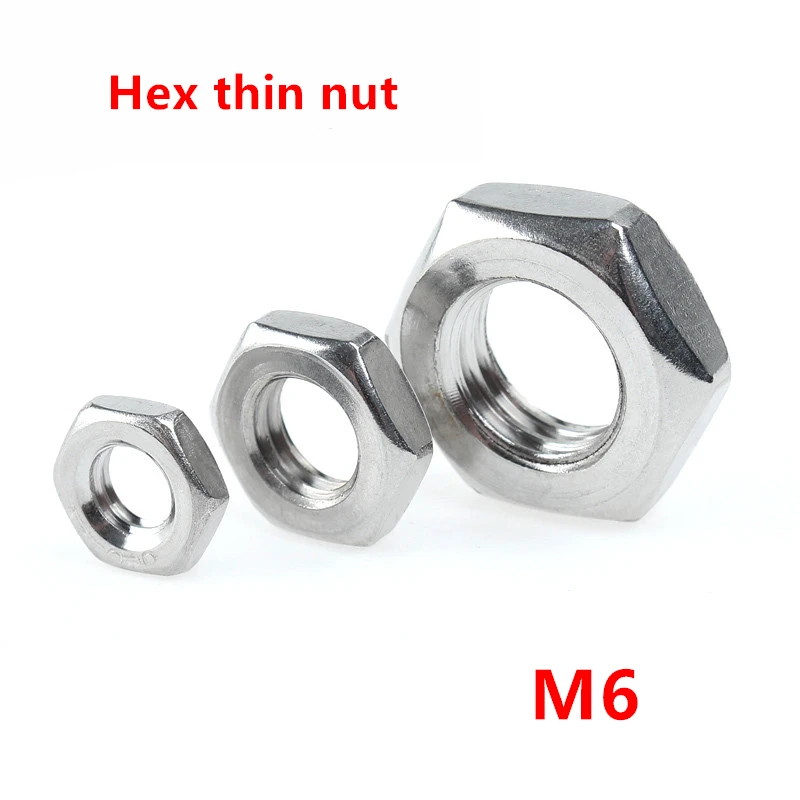 

100pcs M6 Hex nut DIN439 A2-70 stainless steel SUS304 Hexagon Hex Thin Nut