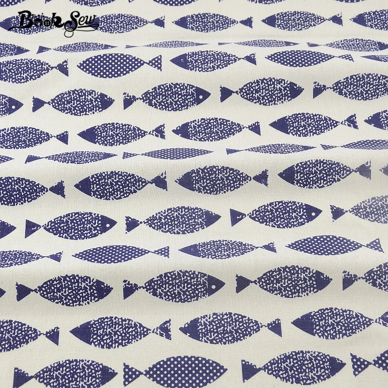 Booksew Home Textile Cotton Linen Fabric Fish Design Sewing Material Tissu Tablecloth Pillow Bag Curtain Cushion Zakka CM