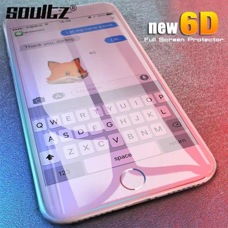 

Soultz 6D Curved Full Screen Protector For iPhone 6 6s 7 8 Plus Tempered Glass For iPhone 7Plus 8PLUS X 10 Protection Glass Film