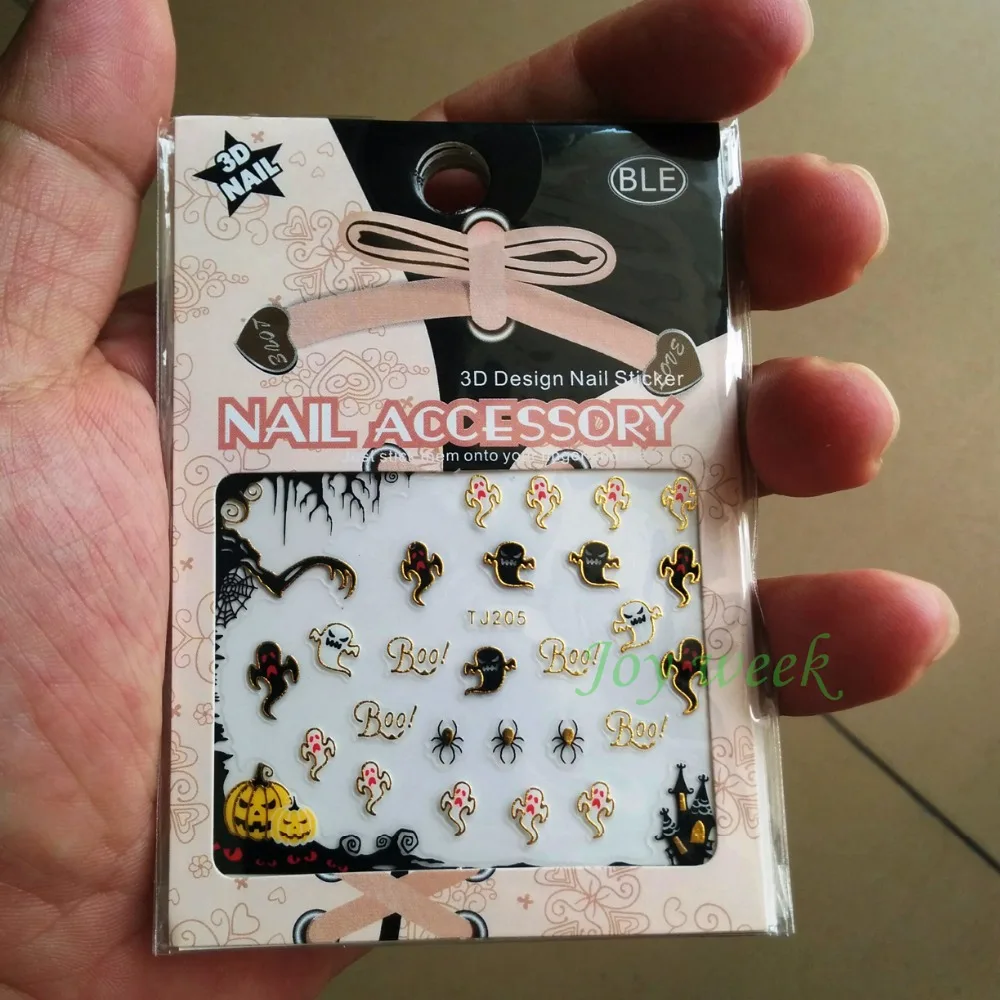 3D наклейки для ногтей все украшения слайдеры Паук Дьявол Хэллоуин золотые