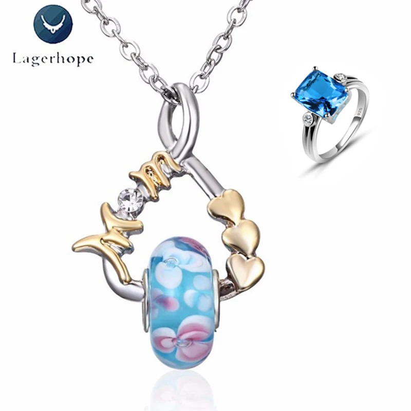 

Individual Quality 925 Ring Necklace Jewelry Sets Women Blue Crystal Mother's Day Birthday Festival Gift Mom Jewelry