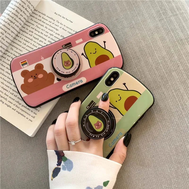 

Cute Cartoon Fruit Phone Case For iphone X XR XS Max Soft Case For iphone 6 6S 7 8 Plus Cover Fashion Cute Grip Stand Capas