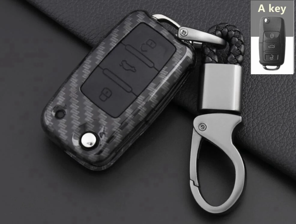 A KEY black Автомобильный чехол для ключей из углеродного волокна для Skoda Octavia A7 для Volkswagen VW Golf 7 MK7 B8 Tiguan RS для Seat Leon Ibiza - Название цвета: A KEY black