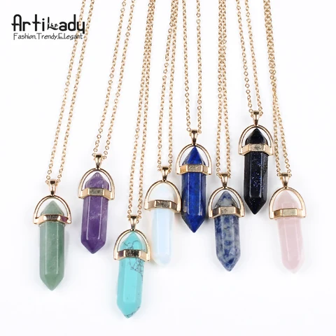 Artilady gold color natural crystal stone pendant necklace fashion opal pendant necklace for women jewelry