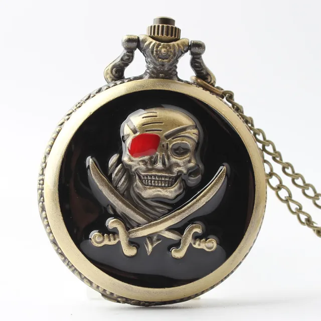 Bronze Skull Pocket Watch Necklace Chain vintage Quartz pocket Fob watches Men R Bronze Skull Pocket Watch Necklace Chain vintage Quartz pocket Fob watches Men R