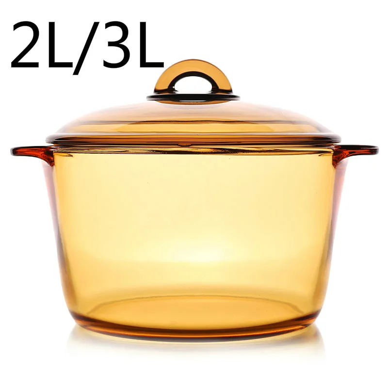 

2L//3L Amber tempered glass pot High temperature Transparent stew pot can use in Microwave oven