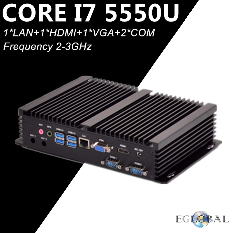 Процессор EGlobal Fanless промышленный Мини ПК Процессор вариант i7 5550U i5 4200U i3 5005U 2 COM HDMI VGA 300 м Wi-Fi 4K HD качество htpc-система