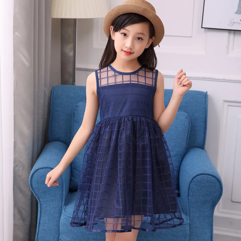 Детское платье для девочек; Новинка года; Летнее Детское платье-рубашка без рукавов для девочек; детское платье принцессы в клетку; платье-майка