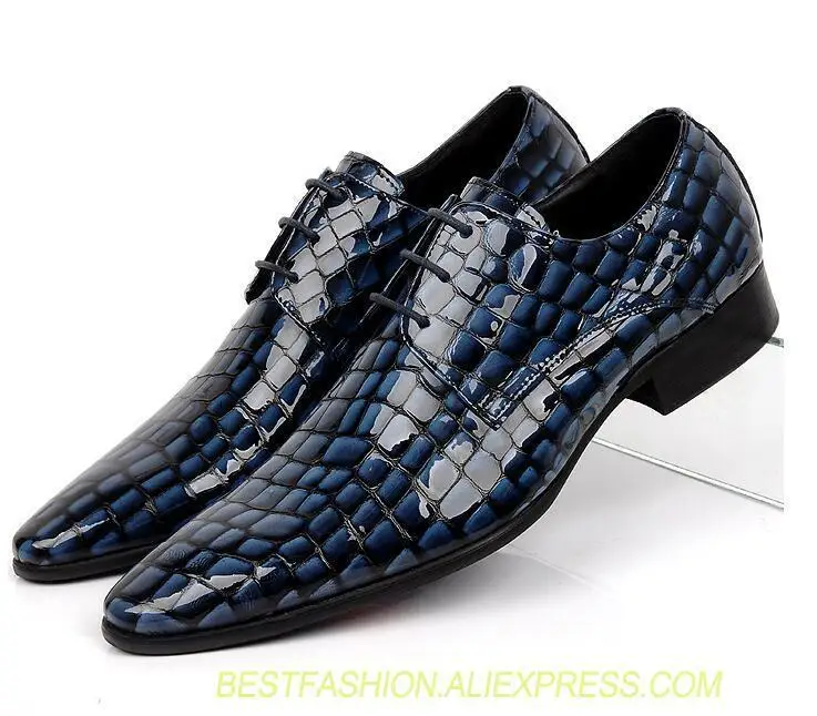 

Dress shoes men genuine leather lace up smart casual shoes stone pattern plaid dark blue med heel height increasing moccasins