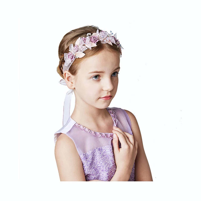 

purple flower silky head chain luxury cute handmade pearl and crystal leaf kids hair jewelry designs new