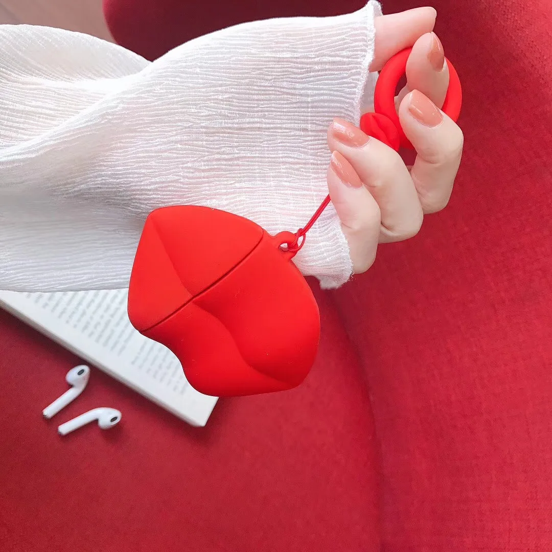 Sexy Lip Earphone Case For Airpods 1 Case Finger Ring Silicone Case Cover for Airpods 2 Earphone Bag Protective Earbuds Cover