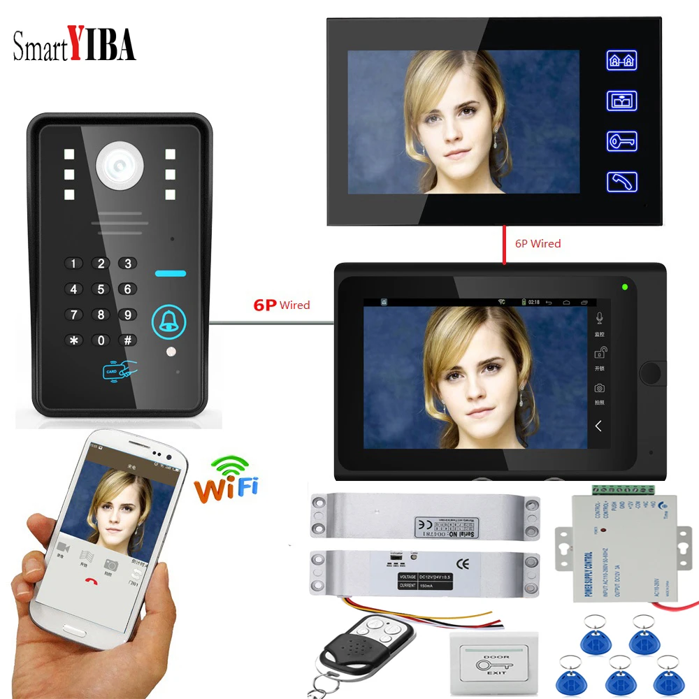 

kkSmartYIBA7" Touch Video Intercom RFID Smartphone APP Remote View Doorbell Doorphone+Door Lock+Exit Button+Power Supply Contro
