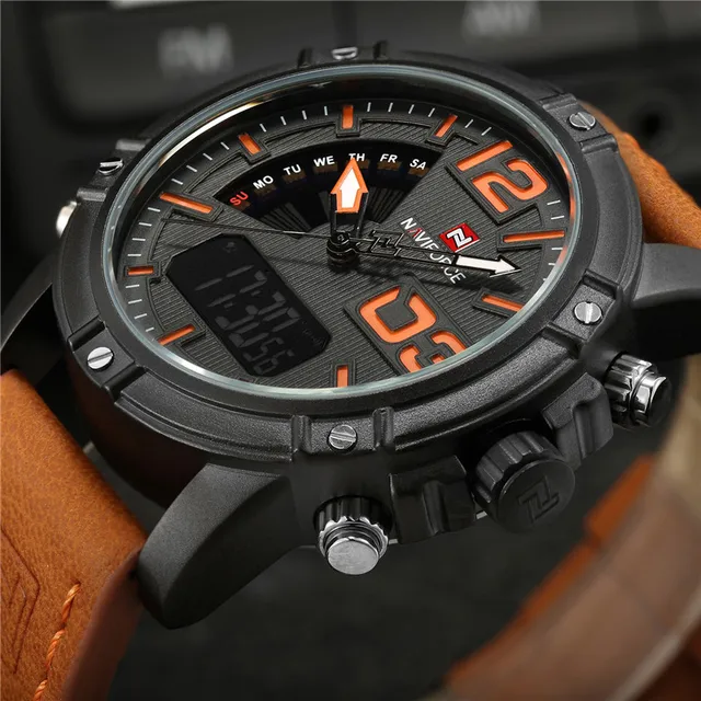 NAVIFORCE Men Watches Sport Mens Watches Top Brand Luxury Military Army Leather Analog LED Digital Quartz Watch Male Clock 2018