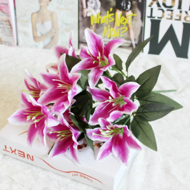 

Artificial Flowers Lily for Wedding Decoration 10 Heads Lily Fake Flowers Home Decor Silk Hydrangeas Cheap Flower