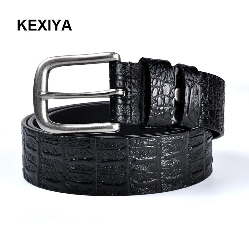 

KEXIYA2017 designer cowhide men belt crocodile pattern belt men fashion accessories leisure leather ancient silver metal buckle